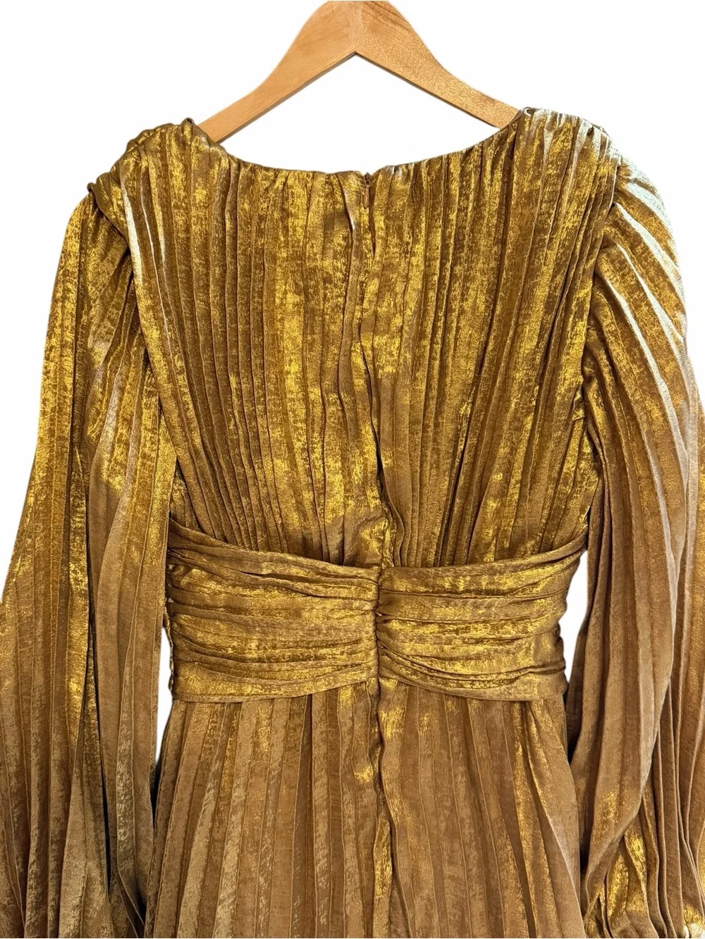 Vici Metallic Gold Plissé Twist-Waist Mini Dress